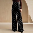 thumbnail image 5 of Karymi Womens Pants Fashion Wide-Leg Polka Dot Long Retro High Waisted Trousers Lounge Loop Palazzo Pants Tummy Control Lightweight Culottes Trousers with Pockets, 5 of 6