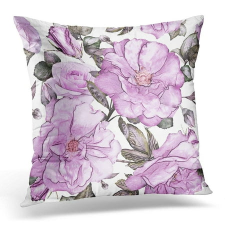 Pink Patterned - ARHOME Gray Abstract with Purple Flowers and Leaves on White Watercolor Floral Pattern Rose in Pastel Color Pink Pillow Case Pillow Cover 20x20 inch