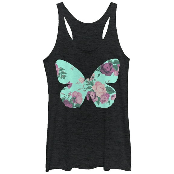 Women's Lost Gods Floral Butterfly  Racerback Tank Top Black Heather Large