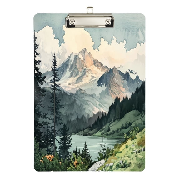 FORMRS Acrylic Clipboard with Low Profile Clip Standard A4 Letter Size, 12.5" x 9", Watercolor Mountatin