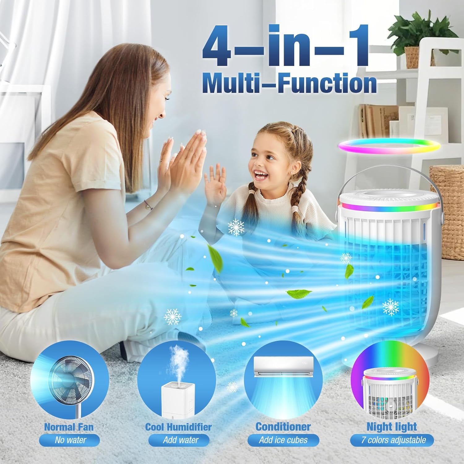 AI Portable Air Conditioners Fan with 120° Rotating Function