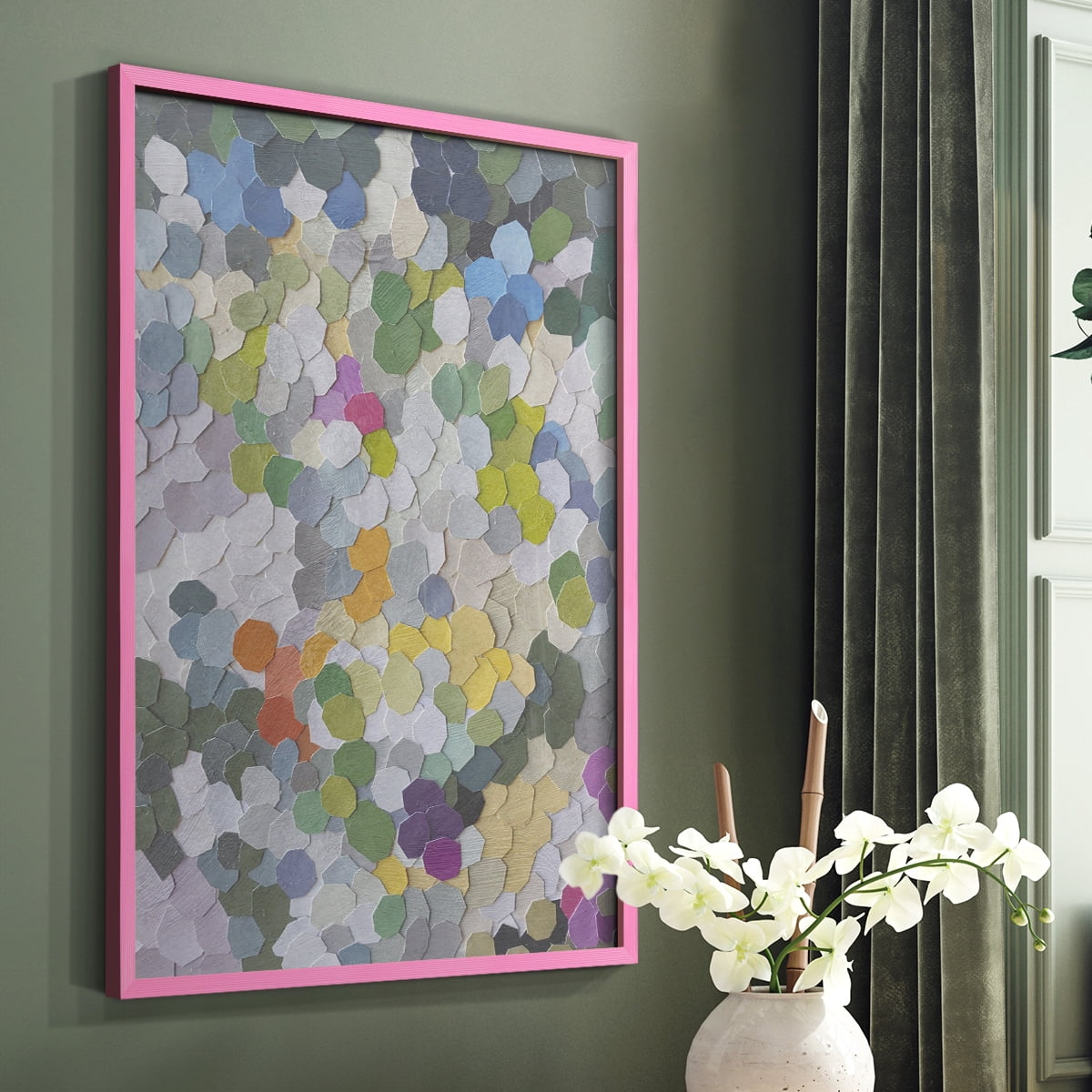 Canne Garden Framed Print in Pink Solid Wood Framed Print No Nail Hanging