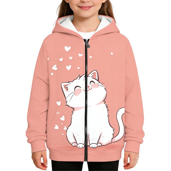 Shadoumai Girls Soft Long Sleeve Zip Up Hooded Sweatshirt Multi Front Pockets Casual Pullover Outerwear for School and Daily Play, Girls Pocket Zip Up Hooded Sweatshirt