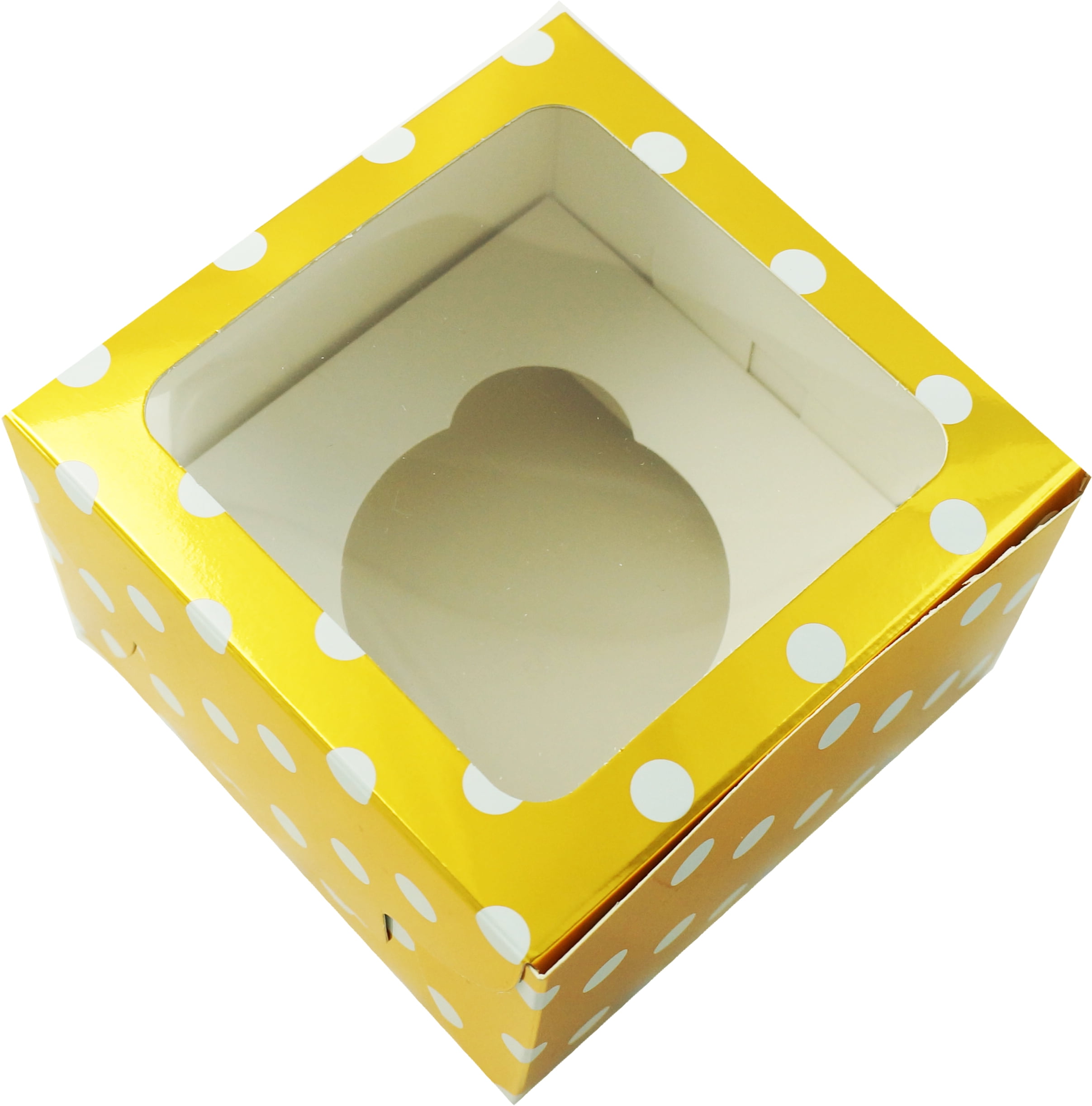 (2 pack) 4.5" x 4.5" x 3" Gold Foil Polka Dot Treat Boxes with Windows, 3 Count, by Way To Celebrate