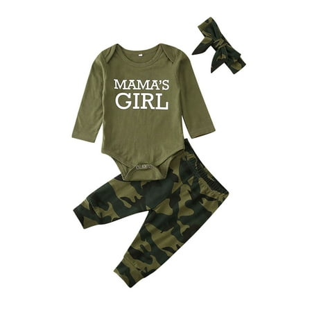 

Yinyinxull 3PCS Newborn Baby Boys Girls Romper Bodysuit Pants Camouflage Outfits Clothes MAMA S GIRL 0-3 Months