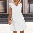 thumbnail image 6 of Up to 30% off Summer Dress, Womens Summer Ruffle Sleeve Dress V Neck Vacation Beach Cute Short Sundress(White,S), 6 of 9