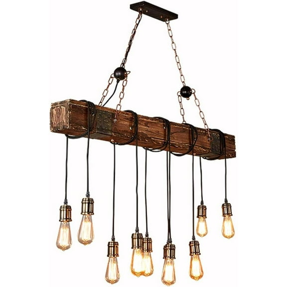 Modern Rustic Wood Pendant Light Chandelier Lighting, Farmhouse Lighting Industrial Beam Linear Island Pendant Light, Hanging Mini Light Fixture Wood Pendant Lamp for Restaurants Cafes Farm