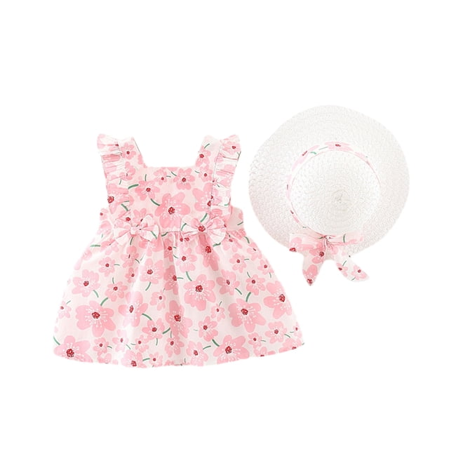 TopLLC Grenouillère Fille 0-3 Ans Robe d'Été Sans Manches Imprimée Manches Volantes Deux Nœuds Robe Princesse Débardeur Combinaisons pour Enfants