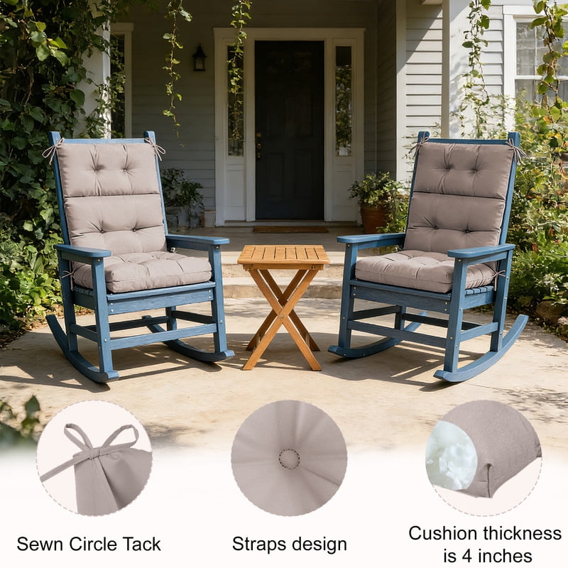 2pcs Rocking Chair Cushions Outdoor High Back Patio Cushion with Ties, Waterproo Seat and Back Replacement Cushion set