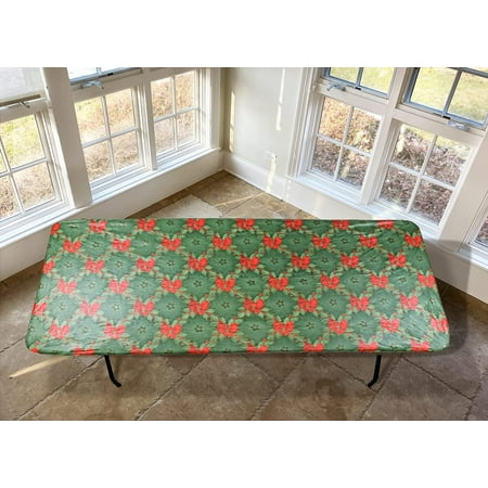 

Covers For The Home Deluxe Elastic Edged Flannel Backed Vinyl Fitted Table Cover - Holly Pattern - Small Round - Fits Tables up to 40 - 44 Diameter (ETHL48-C4H)