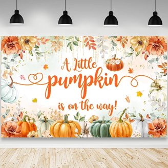 Little Pumpkin Baby Shower Backdrop – 'A Sweet Little Pumpkin Is On The Way' Blue Floral Truck Design – 5x3 Ft Vinyl Banner For Boy Baby Shower Decor