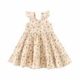 thumbnail image 1 of Yanlir Robe d'Été Rétro pour Filles Imprimé Bébé 9 Mois-5 Ans Sans Manches Col Rond Robe de Vacances Élégante et Confortable (Beige, 4 Ans), 1 of 4