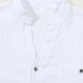 thumbnail image 5 of Men Henley Shirt Solid Color Cotton Linen Short Sleeve T-Shirts Band Collar Beach Vacation Pullover, 5 of 7