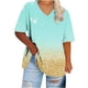 thumbnail image 1 of Tamaño Más Manga Corta Tops para la Impresión de Cuello en V de las Mujeres, Color Sólido Base de Verano Camiseta Casual, 1 of 4