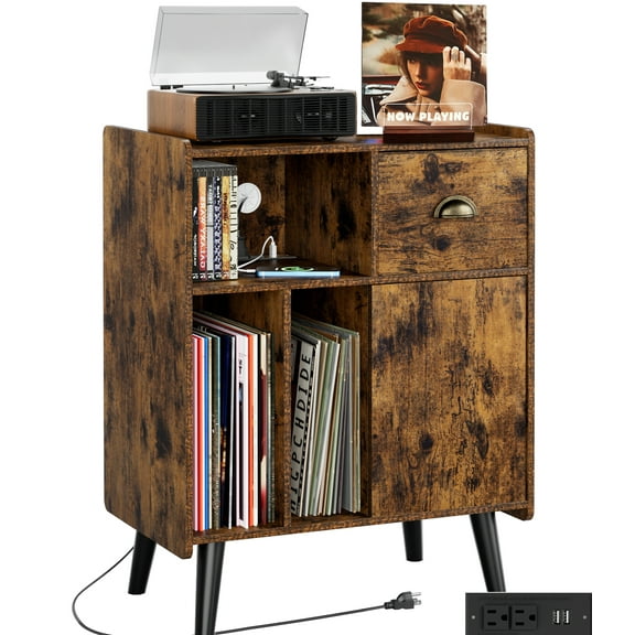 LUXMO LUXURY MOBILE Modern Furniture, Turntable Stand with Shelf, Century Style for Living Room, Bedroom, Office