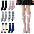 thumbnail image 2 of LYMAYTER Girls Cotton High Socks 2 Pairs for Kids Toddler Streaks Mid-Calf Sock Spring Fall Winter Casual Stacked Socks for 3-12 Years, 2 of 10