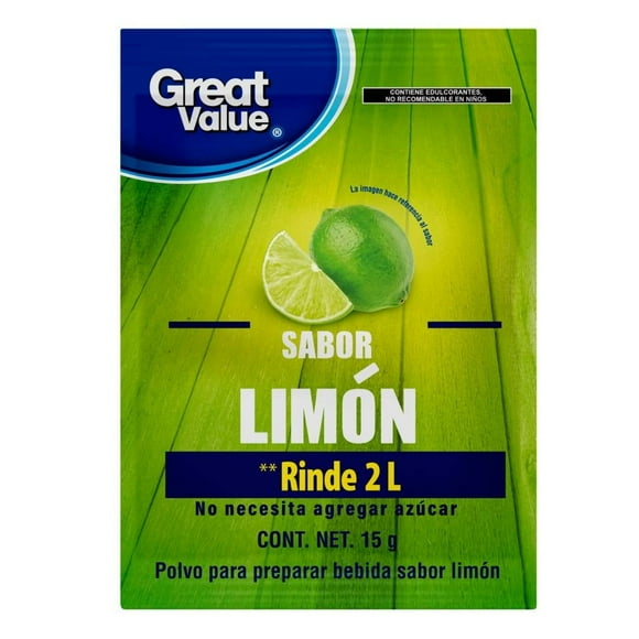 Polvo para preparar bebida Great Value sabor limón 15 g