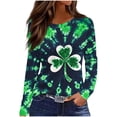 thumbnail image 2 of St. Patrick's Day Long Sleeve Shirt for Women Shamrock Clover Graphic Crewneck Soft Festive Holiday Party Graphic Clothes Casual Tee Top, 2 of 8