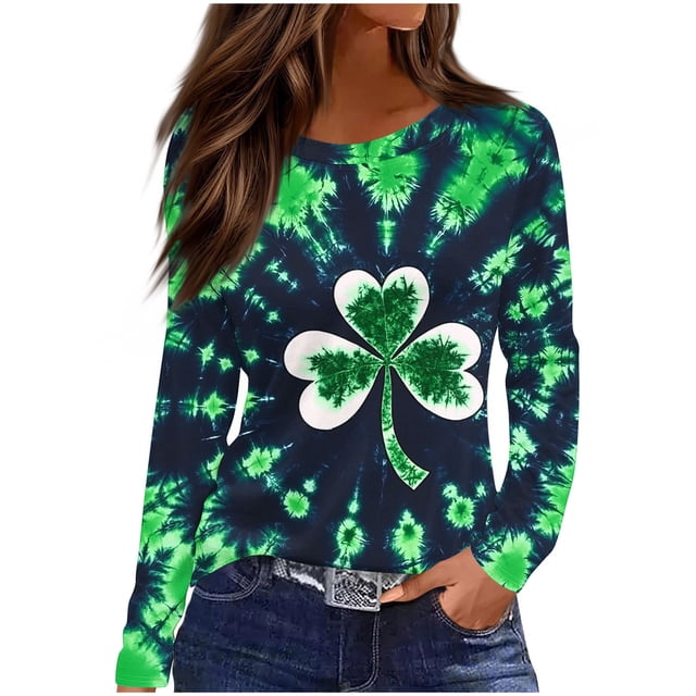 Camisetas de Manga Larga de las Mujeres Camisetas de Manga Larga de las Mujeres con Cuello Redondo de Impresión Del Día de San Patricio