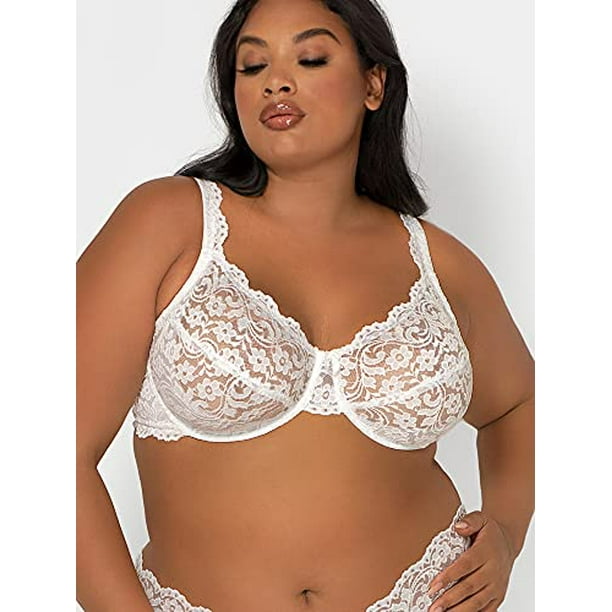 Smart & Sexy Women's Plus-Size Curvy Signature Lace Unlined Underwire Bra  with Added Support Bra, White, 42DD 