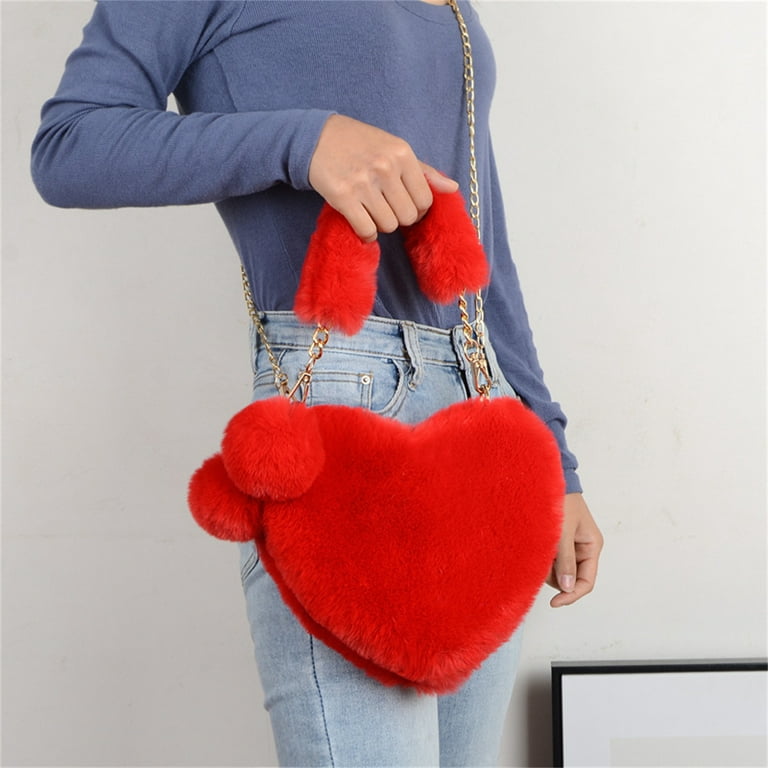 Valentine's Day Heart Shaped Soft Fluffy Faux Fur Heart Bag for