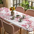thumbnail image 3 of Spring Peach Flowers Table Cloths for 8 Foot Rectangle Tables, Pink Botanical Floral Leaves Branch Patio Waterproof Elastic Fitted Tablecloths, Washable Rectangular Table Cover for Camping, 3 of 8