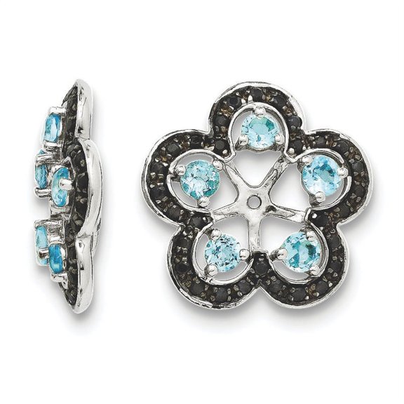 Sterling Silver Rhodium Swiss Blue Topaz & Black Sapphire Earring Jacket QJ141DEC (16mm X 15mm)