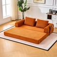 thumbnail image 2 of Convertible Sleeper Sofa Bed with Cylindrical Pillow, Corduroy Folding Mattress Couch for Living Room, Bedroom, Studio, Orange, 2 of 7
