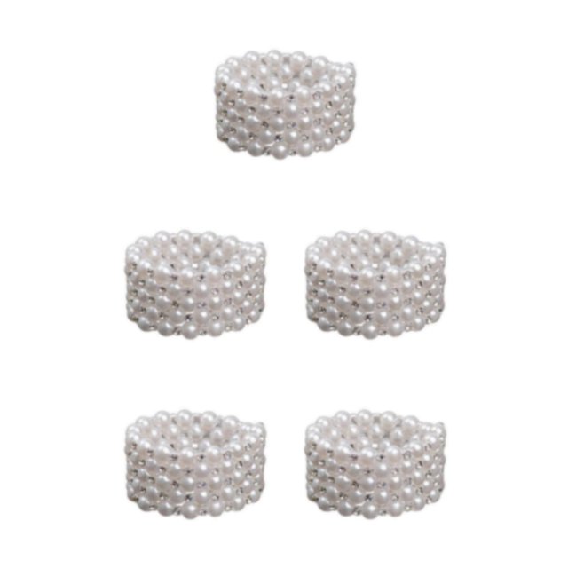 Thinsony Femmes Chic Perle Strass Stretch Bracelet Mariage Bal pour Mariée Blanc 5 Rangée 5Set