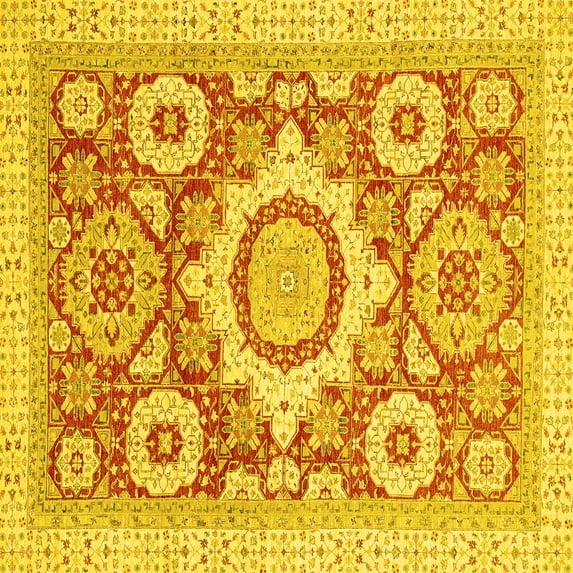 Ahgly Company Indoor Square Abstract Yellow Modern Area Rugs, 7' Square