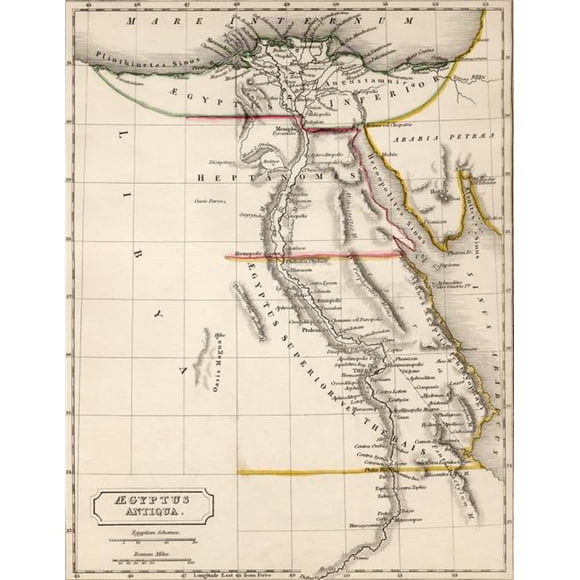 Posterazzi DPI1862768 Map of Egypt Aegyptus Antiqua Drawn & Engraved by Sydney Hall C. 1826 Poster Print, 12 x 16