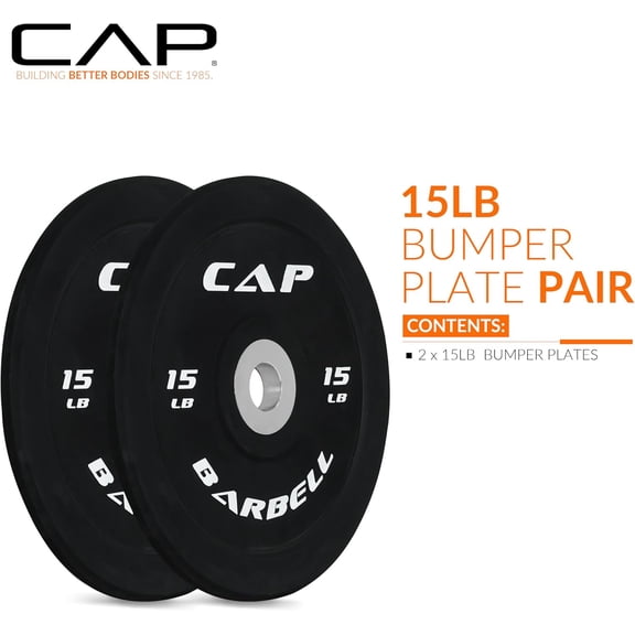 Rubber Olympic Bumper Plate 15lb Pair - Weightlifting Plates for Home Gym