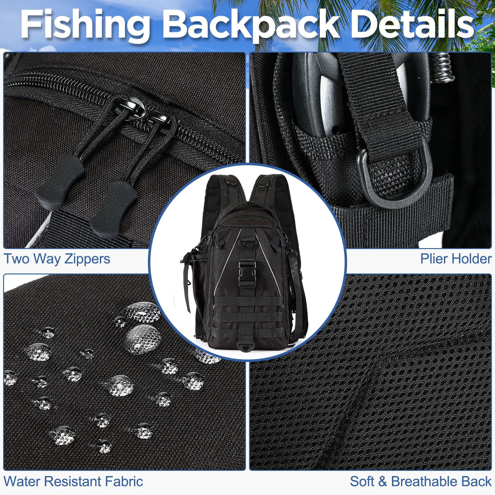 85 Fishing Backpack With Tackle Boxes  Sling Bag Rod Holder Fish Lures Kit And Pliers Set Easter Gift Basket For Men Women