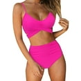 thumbnail image 1 of Women Criss Cross High Waisted String Floral Printed 2 Piece Bathing Suits(Rose Red，L), 1 of 7
