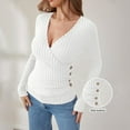 thumbnail image 6 of Tops for Women Long Sleeved V-neck Button Knit Solid Color Sweater White Womens Blouse, 6 of 6