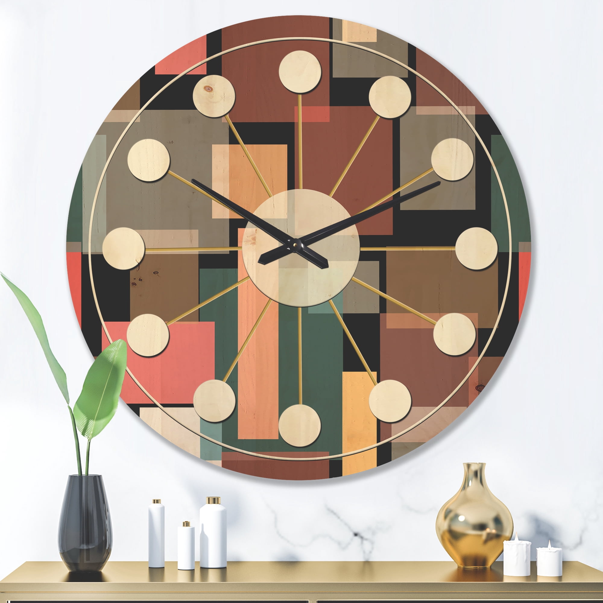 Designart 'Square Retro Design II' Mid-Century Modern Wood Wall Clock