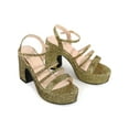 thumbnail image 3 of BLISSFUL STEP Women's Glitter Strappy Strap High Platform Chunky Heel Sandals Gold 6.5, 3 of 8