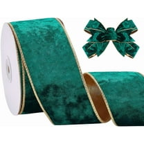2-1/2 Inch Wide Velvet Wired Ribbon 10 Yards Green Ribbon with Gold Back Christmas Craft Ribbons Gift Wrapping Ribbons for Wreath Making Christmas Trees Party Home Decoration