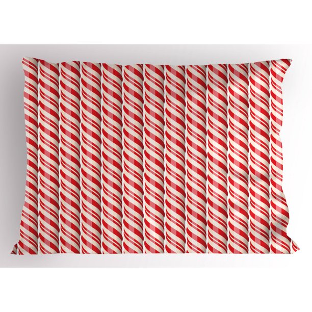 Candy Cane Pillow Sham Red Christmas Candies Pattern with Diagonal