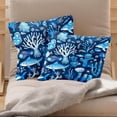thumbnail image 2 of Pack of 2 Blue Sea Life Fish Pattern Throw Pillow Covers 20x20 Inch, Square Farmhouse Pillowcase, Velvet Cushion Case for Sofa Bedroom Home Decor, 2 of 7