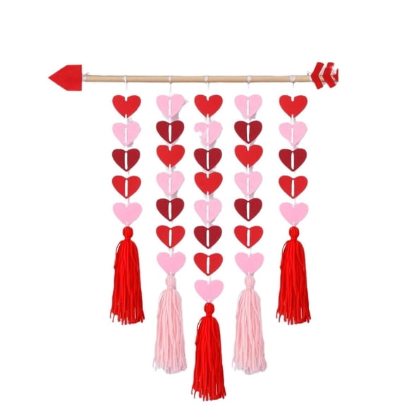 Valentines Day Guirlande à Pompons Décoration Murale Boho Guirlande Suspendue en Bois Cupidon avec Cœurs en Feutre et Pompons pour Décoration de la Saint-Valentin Mariage Salon Chambre Chambre de Bébé