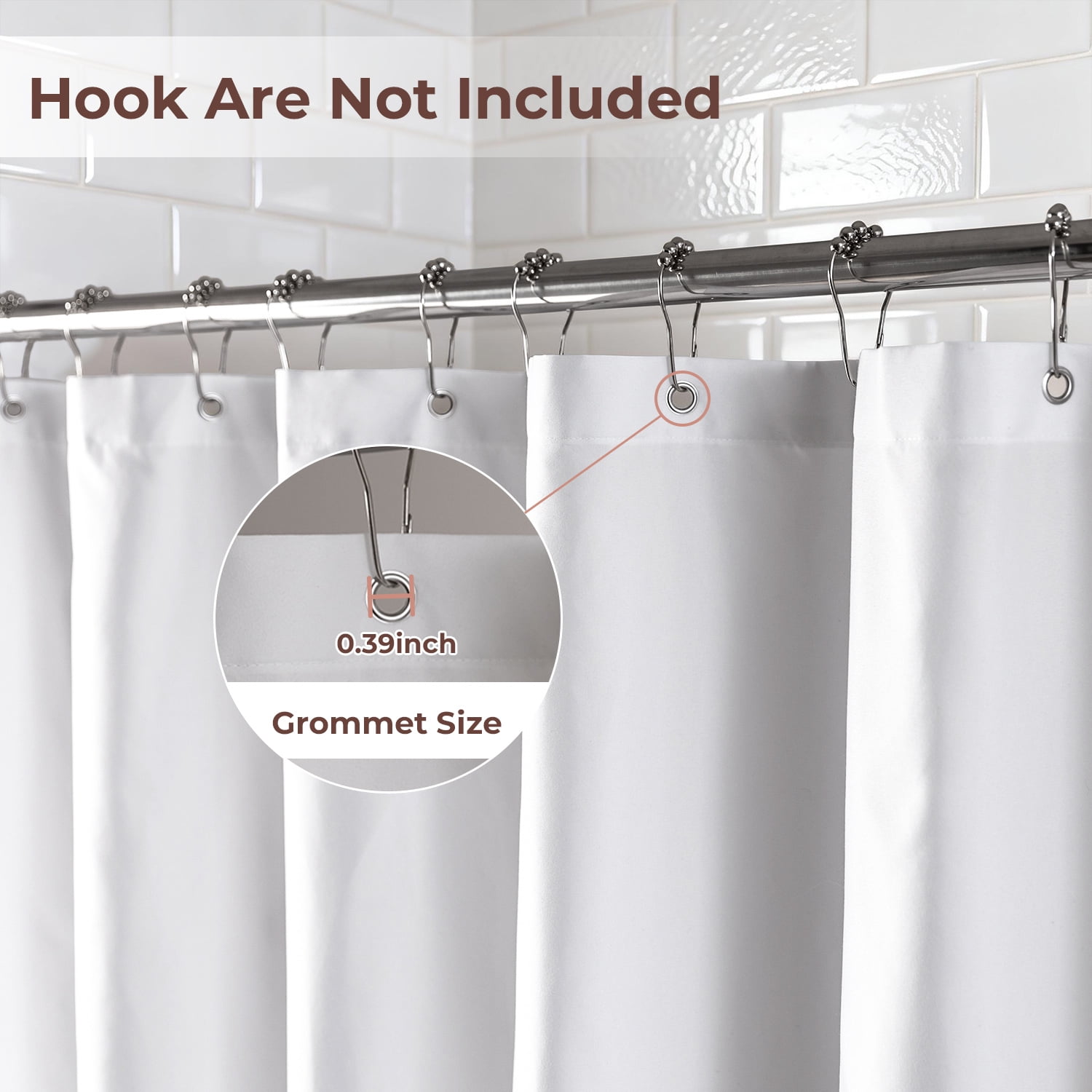 Yiannan Waterproof Fabric Shower Curtain Liner with 3 Magnets,Machine Washable，Mold Resitant,72x72, White