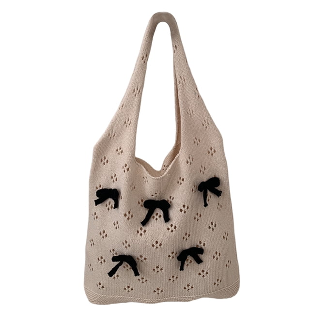 Bolso Hombro Duradero para Mujer Mano Tejido Con Lazo Ganchillo Viajes Al Aire Libre