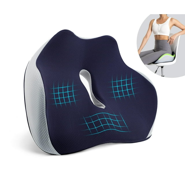 Cojín para Coxis y Ciática Lumbar, Cojines para Silla, Cojin Silla Oficina, para Coxis, Cojín transpirable de espuma con memoria, Asiento Hemorroides para Casa, Oficina, Automóvil (Azul marino)