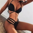 thumbnail image 6 of 1 Set Bikini Set Halter Neck Multi Strap Solid Color Durable Women Swimsuit for Beach, 6 of 7