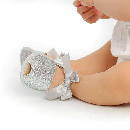 Esho Summer Baby Girl Sequins Bow Sandals Infant Casual Sparkly Flats Crib Shoes 0-18M