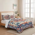 thumbnail image 5 of Full Quilt Set 78''x90'', Boho Orange Blue Lightweight Summer Bedspread Coverlet Set with 2 Pillow Shams, Boho Vintage Geometric Art Ethnic Breathable All Season Quilt Bedding for Bedroom/Guest Room, 5 of 9