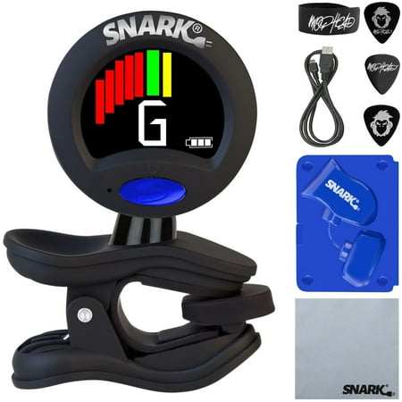 Snark SST-1 Super Tight Clip-On Rechargeable Chromatic Tuner for Guitar, Bass and All Stringed Instruments Bundle with 3x Mophead Guitar Picks, Cable Tie and Microfiber Cloth