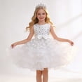 thumbnail image 5 of MGDXOX Girls Sleeveless Tulle Dress with Rhinestone Bodice Bow Waist and Tiered Skirt Formal Party Dress for Weddings White 9-10Years, 5 of 6