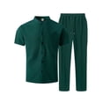 thumbnail image 3 of Gytharion Men's 2 Piece Outfits Stand Collar Button Down Short Sleeve Shirts with Drawstring Elastic Waist Long Pants Sets Soild Color Fashion Casual Outfits, 3 of 4